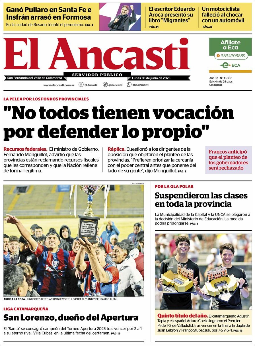 Media Panel - Developments and Systems | LOS 90´S - Tapa del diario El Ancasti