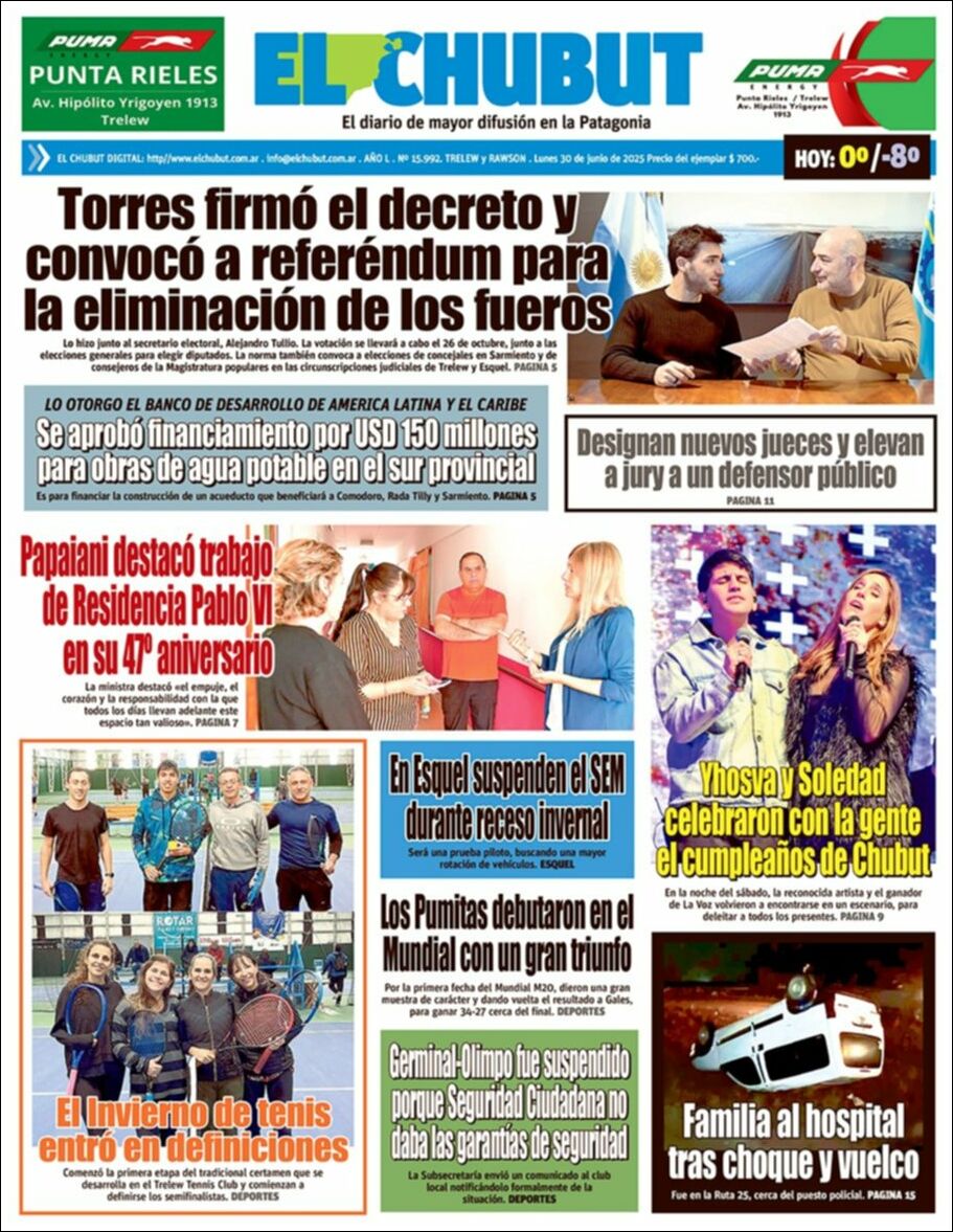 Media Panel - Developments and Systems | LOS 90´S - Tapa del diario El Chubut